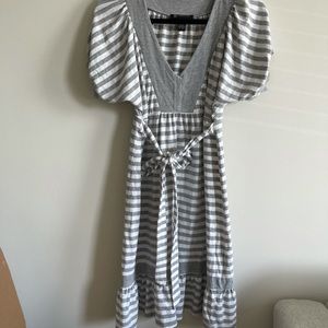 INC White and Gray Striped Midi Dress